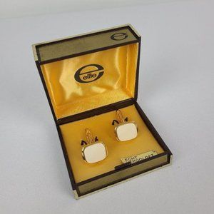 ELITE Gold Tone Cream Enamel Cuff Links